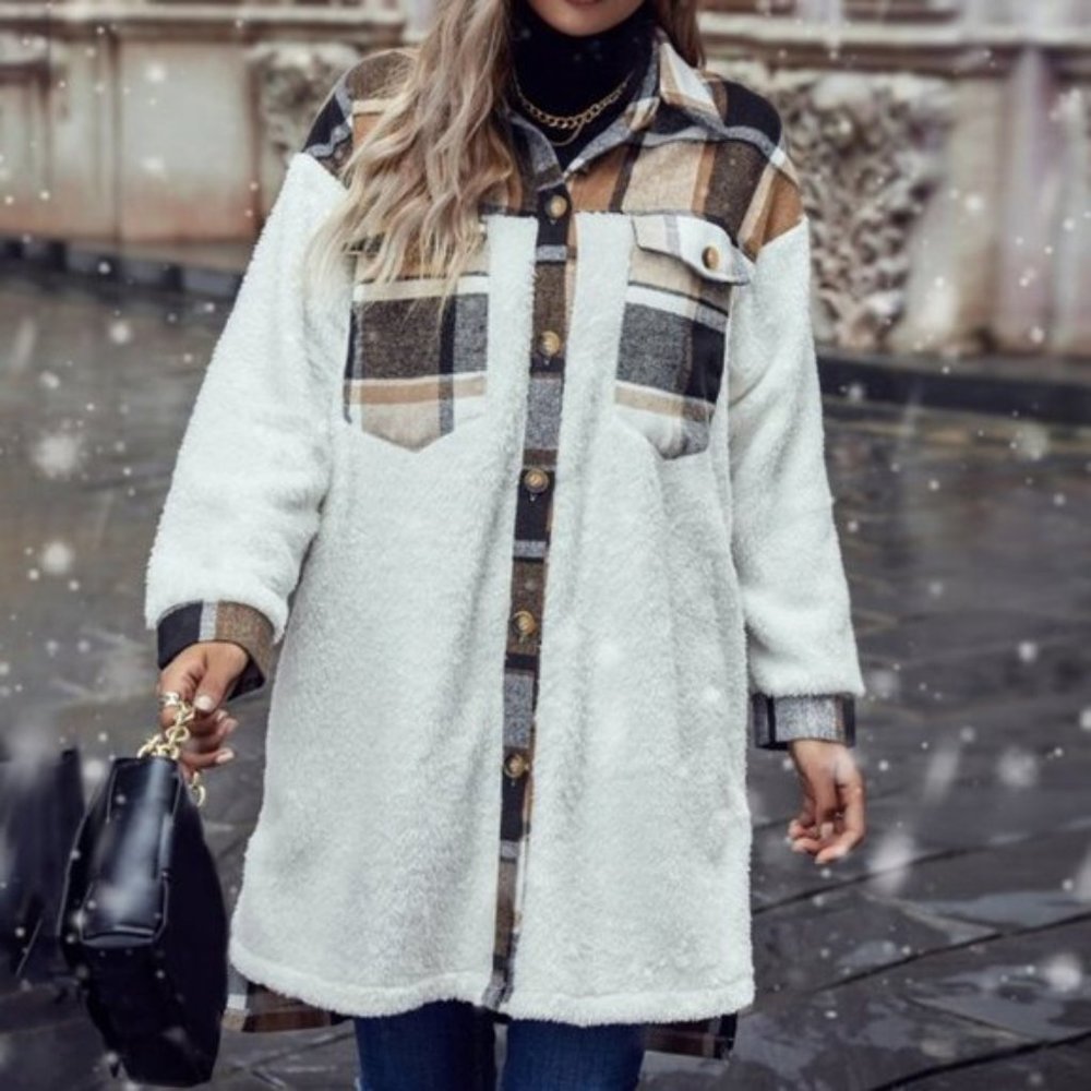 Cozy, Plaid Detailed, Button Down Shacket - Picture 2 of 7